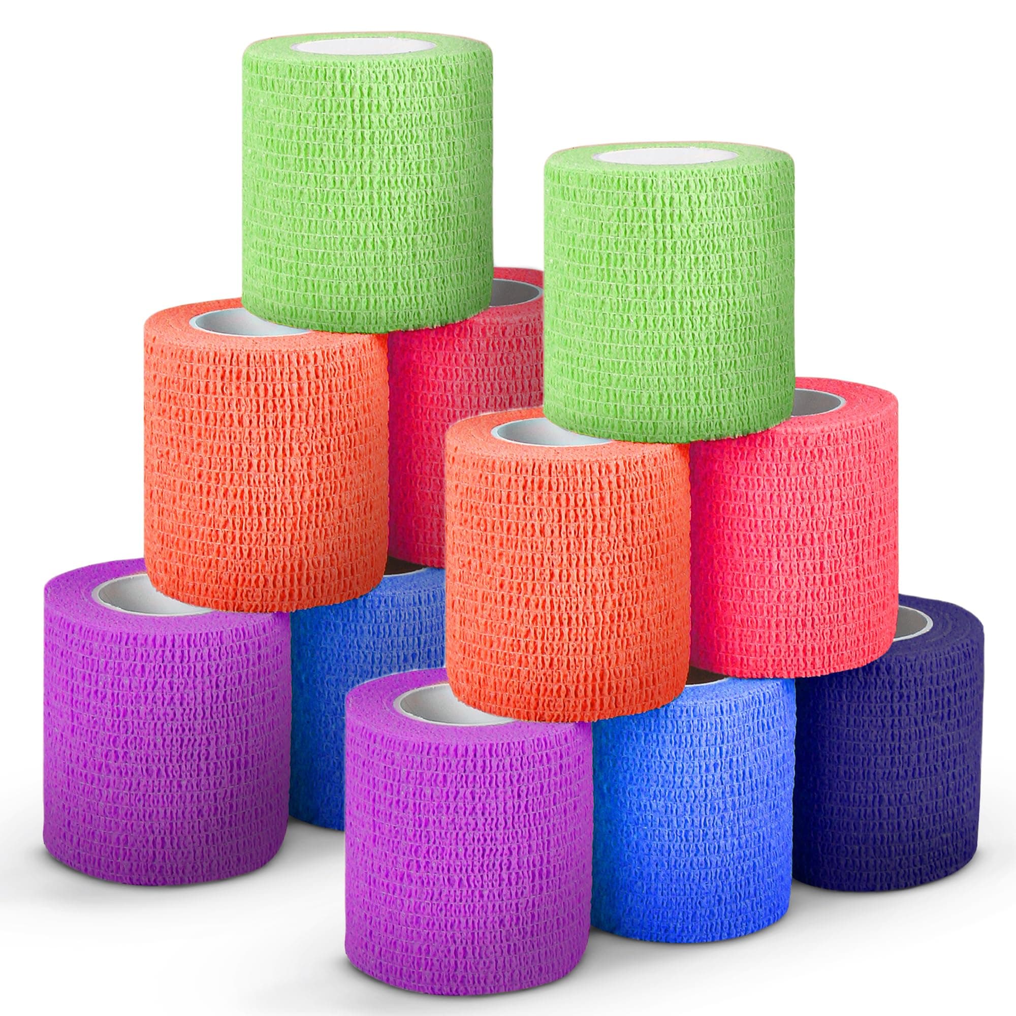 Ever Ready First Aid Self Adherent Cohesive Bandages 3" x 5 Yards - 12 Count, Rainbow Colors