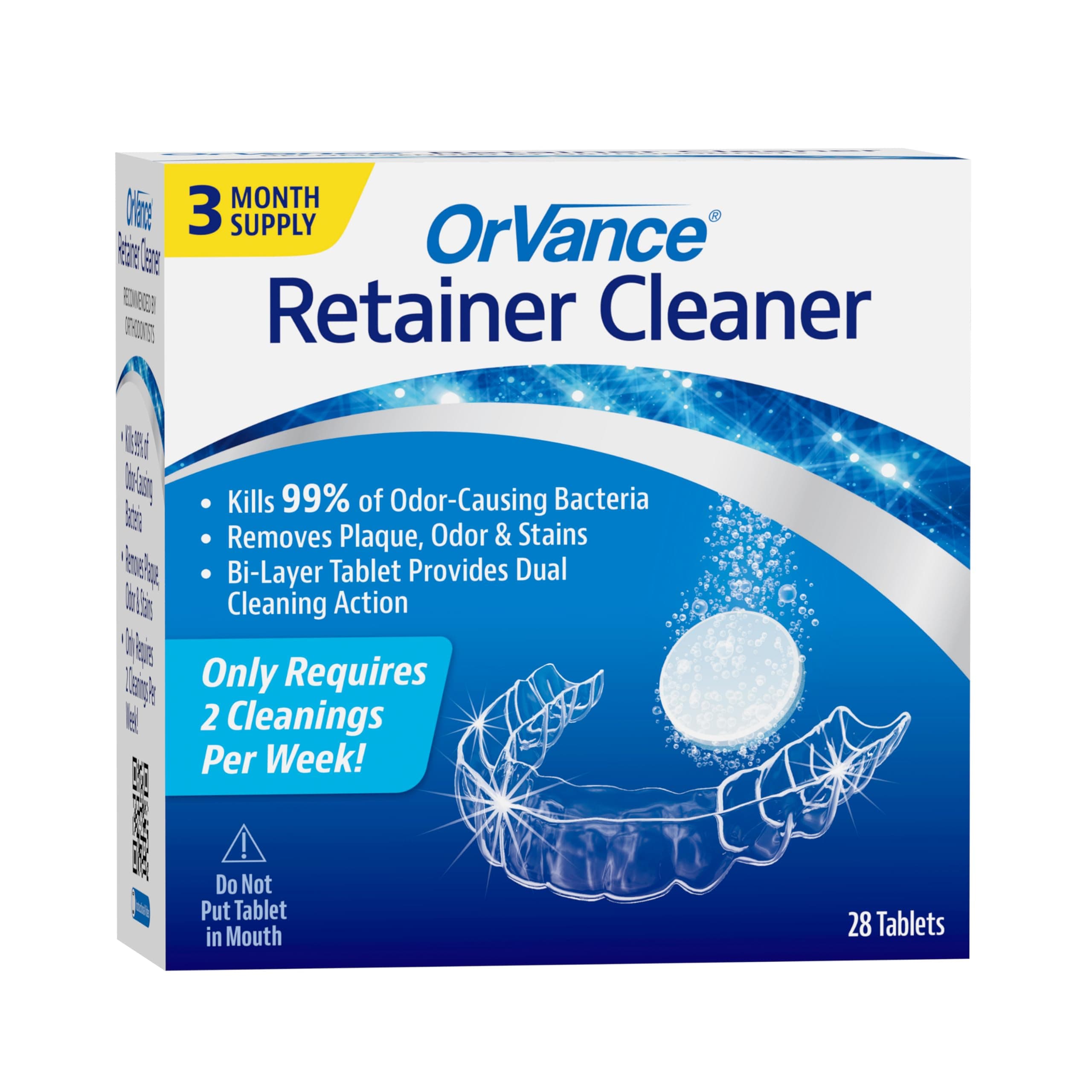 Retainer Cleaner Tablets (3 Month Supply) | Only 2 Cleanings Per Week Required | Removes Odors, Stains, Plaque for Invisalign, Mouth/Night Guards, and Removable Dental Appliances