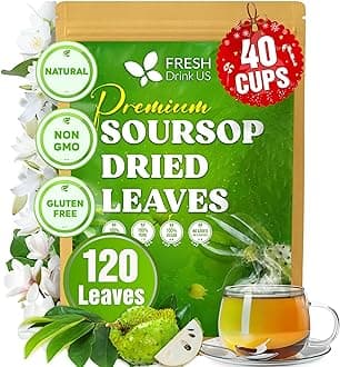 FreshDrinkUS, 120+ Premium Soursop Graviola Dried Leaves Tea, 40 Cups, 120-130 Natural Leaves, Whole Leaves, Wildcrafted, Graviola, Hoja Guanabana, Soursop Loose Leaf Herbal Tea, No Gluten, Vegan