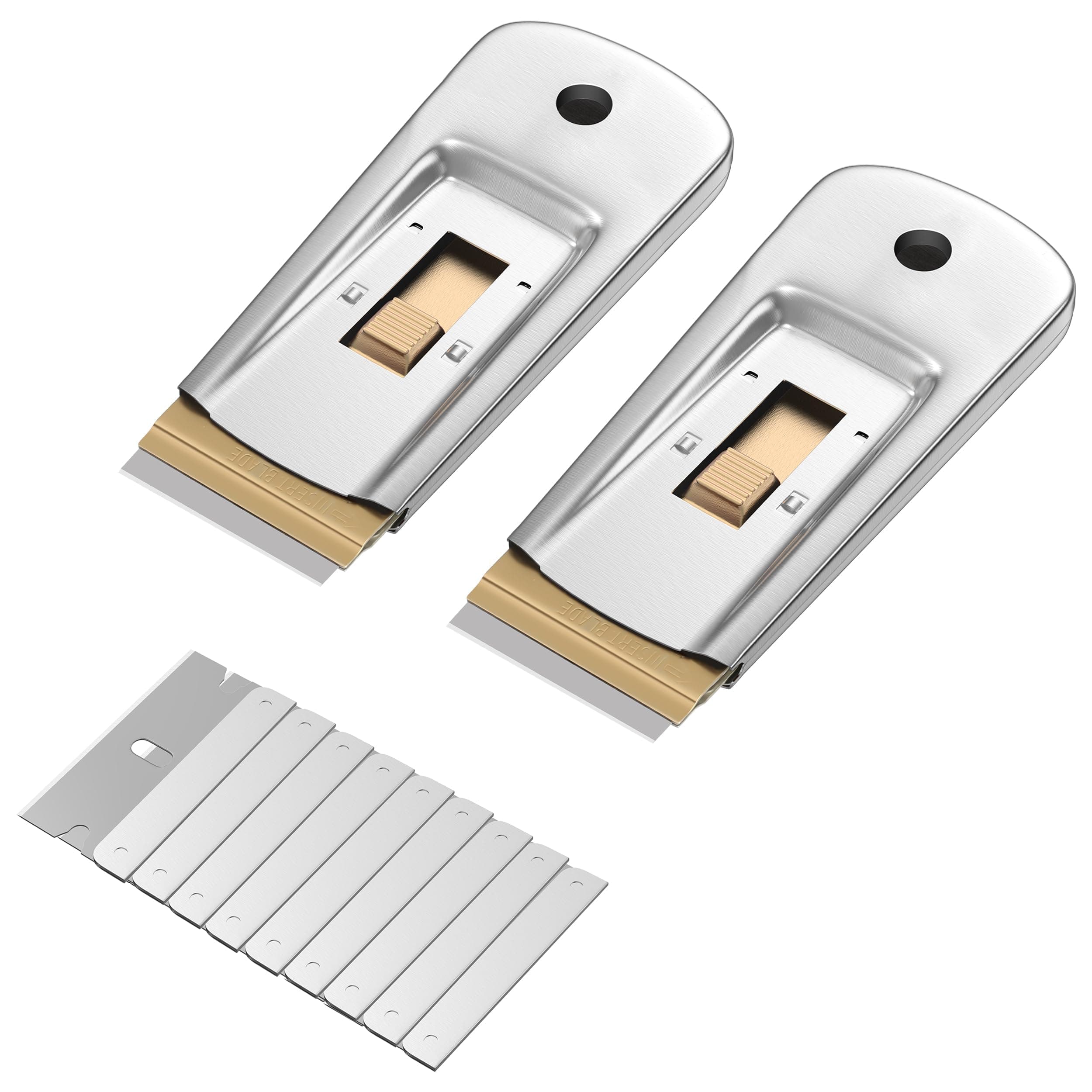 Metal Razor Blade Scraper, 2 Pack, 30 Extra Blades, Glass Scraper for Cleaning, Razor Blade Scraper Tool, Razor Scraper for Glass Cooktop, Top Stove, Vehicle, Window and Paint, Wallpaper Remover