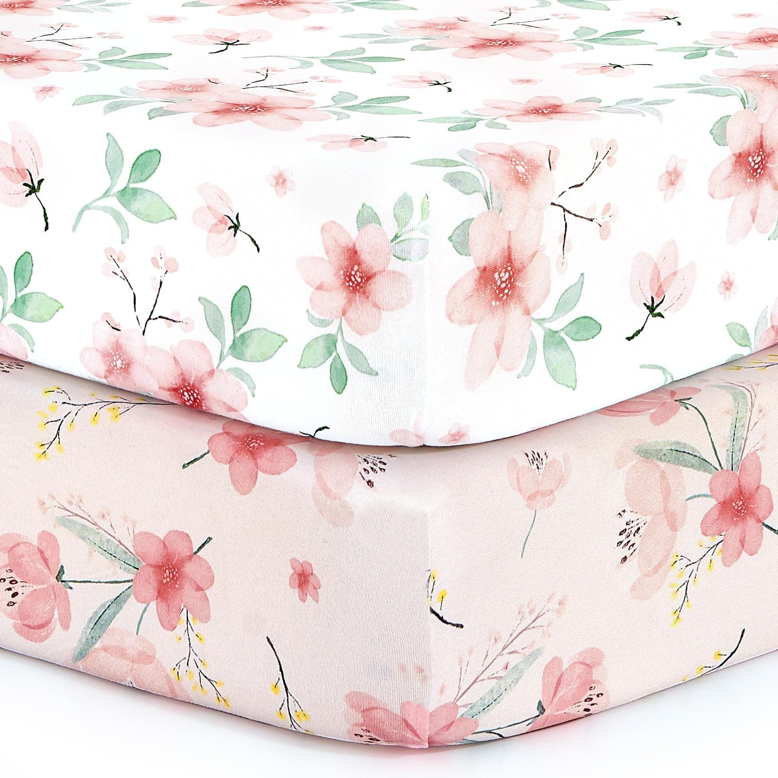 BROLEX Baby Fitted Crib Sheets: Kid Crib Sheets - Set of 2 for Toddler Standard Size Crib Mattress for Boys and Girls - Jersey Knit Crib Bed Sheets Pink Blossom