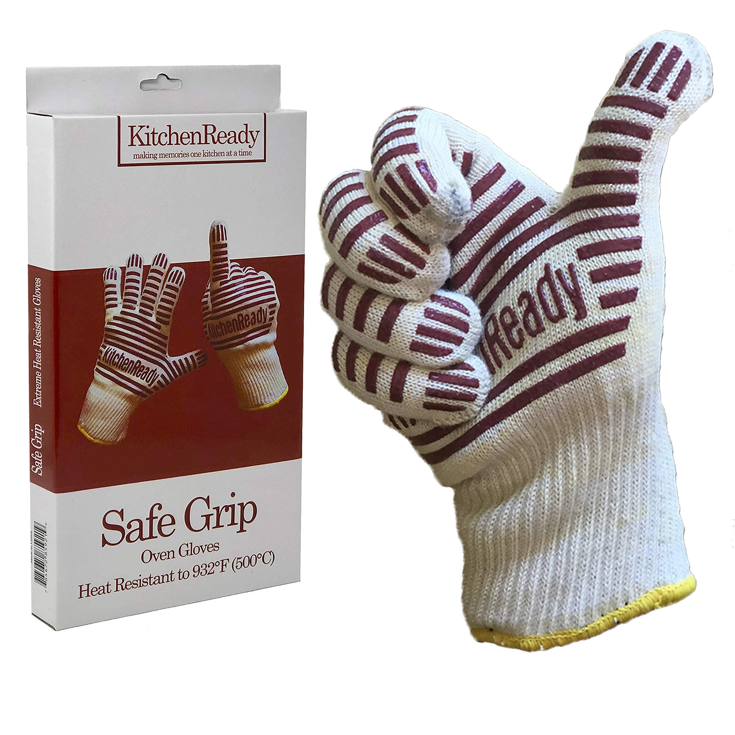 Heat Resistant Oven Mitts (2 pack): High Temperature, Fire Resistant Cooking Gloves and Pot Holders for Baking, Grilling, Smoking and BBQ - Silicone Stripes for Safe Grip - Perfect Holiday Gift for Men and Women, Thanksgiving & Christmas Kitchen Accessories