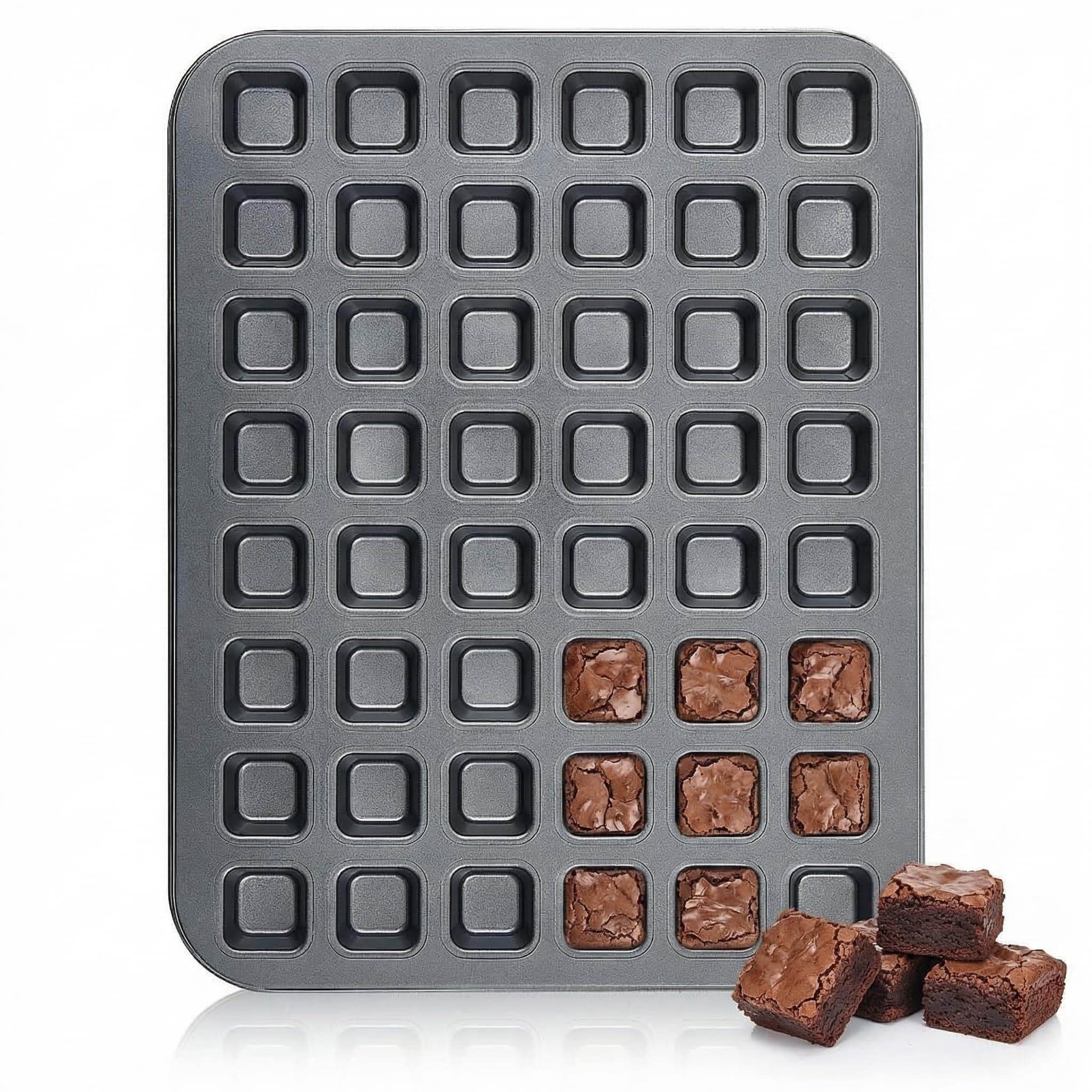 1 Pcs 48-cavity Mini Brownie Bites Baking Pan Mini Square Cake Pans Square Small Muffin Tin Nonstick with Dividers Heavy Duty Carbon Steel Cupcake Tool for Cheesecake Cake Party Supplies