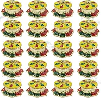 Round Mango Design Single Kumkuma Holder Chimil Box - Plastic Golden Metallic Color(Pack of 20) - Decorative Design Tilak Daani, Sindoor for Women Return Gift, Diwali, Weddings, Pooja