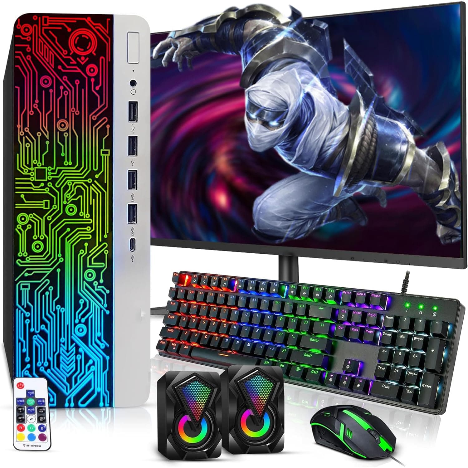 HP RGB Gaming Desktop PC - Intel Core i7 6th Gen | 16GB DDR4 Ram | 512GB SSD | NVIDIA GTX 1050 Ti 4GB GDDR5 | New 24 Inch Monitor | Windows 10 Pro - Prebuilt Computer Tower for PC Gamers (Renewed)