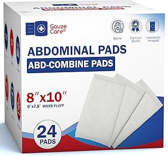 Sterile Abdominal- ABD Combine Pads| 24-Pack, 8x10 Inches| Extra Absorbent & Thick, Individually Wrapped Wound Dressing, First Aid Pads| Surgical-Grade, Nonstick- for Heavy Leakage, Post Op
