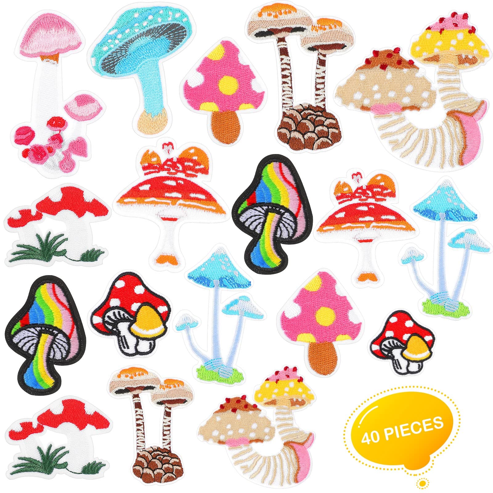 40 Pieces Mushroom Patch Mushroom Iron on Patch Mini Mushroom Stickers Cute Wild Mushroom Applique Mushroom Embroidery Patch for Sewing Clothing Fabric Dress Hat Pants Shoes Jackets Backpacks