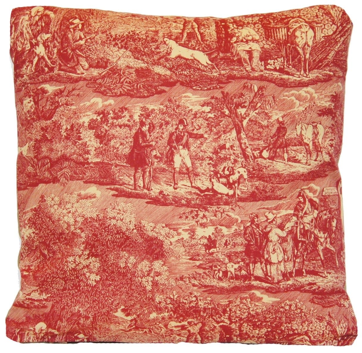 Red Traditional Design Decorative Throw Pillow Case Hunting Pattern Cushion Cover French Toile Les Veneurs 16" X 16"