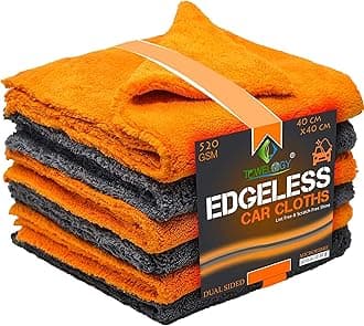 520gsm Professional Microfibre Edgeless Car Cloths QUICK DRY for Auto/Moto Detailing Polishing Washing STREAK FREE & LINT FREE 40x40cm (Grey/Orange, Pack Of 4)