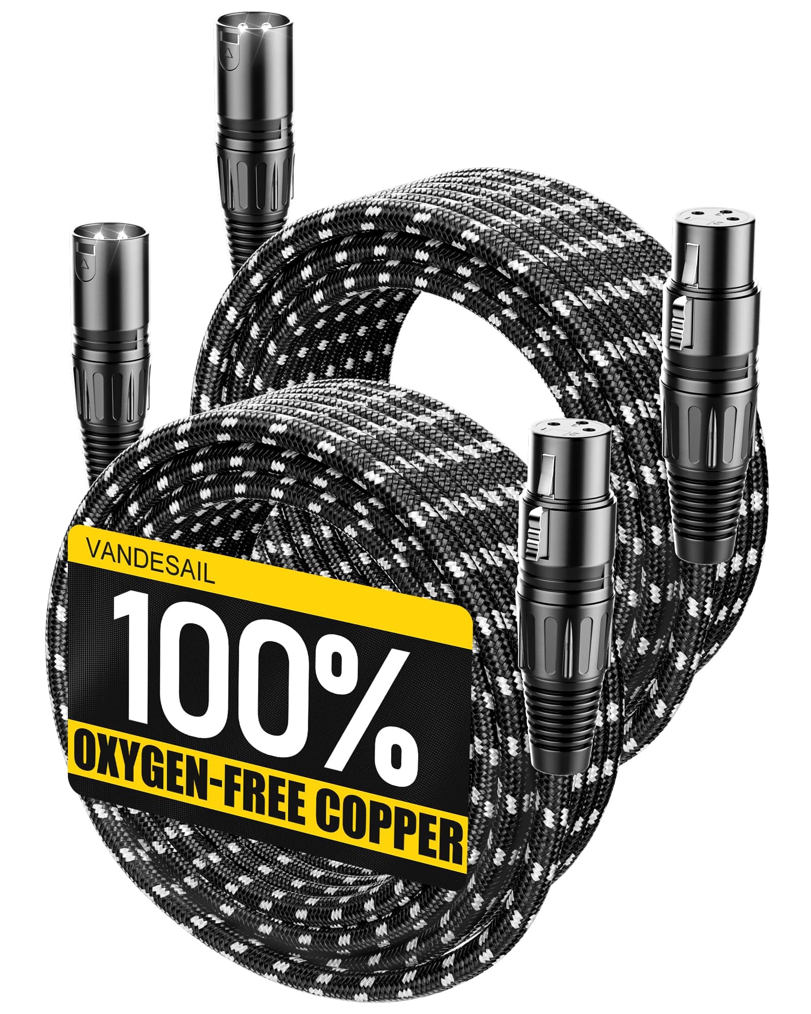 Long XLR Cables 25ft 2 Pack, Nylon Braided XLR Extension Microphone Cable, OFC Shielded and Balanced XLR Male to XLR Female Mic Cord for Preamp Recording Mixer Amplifie Speaker Black