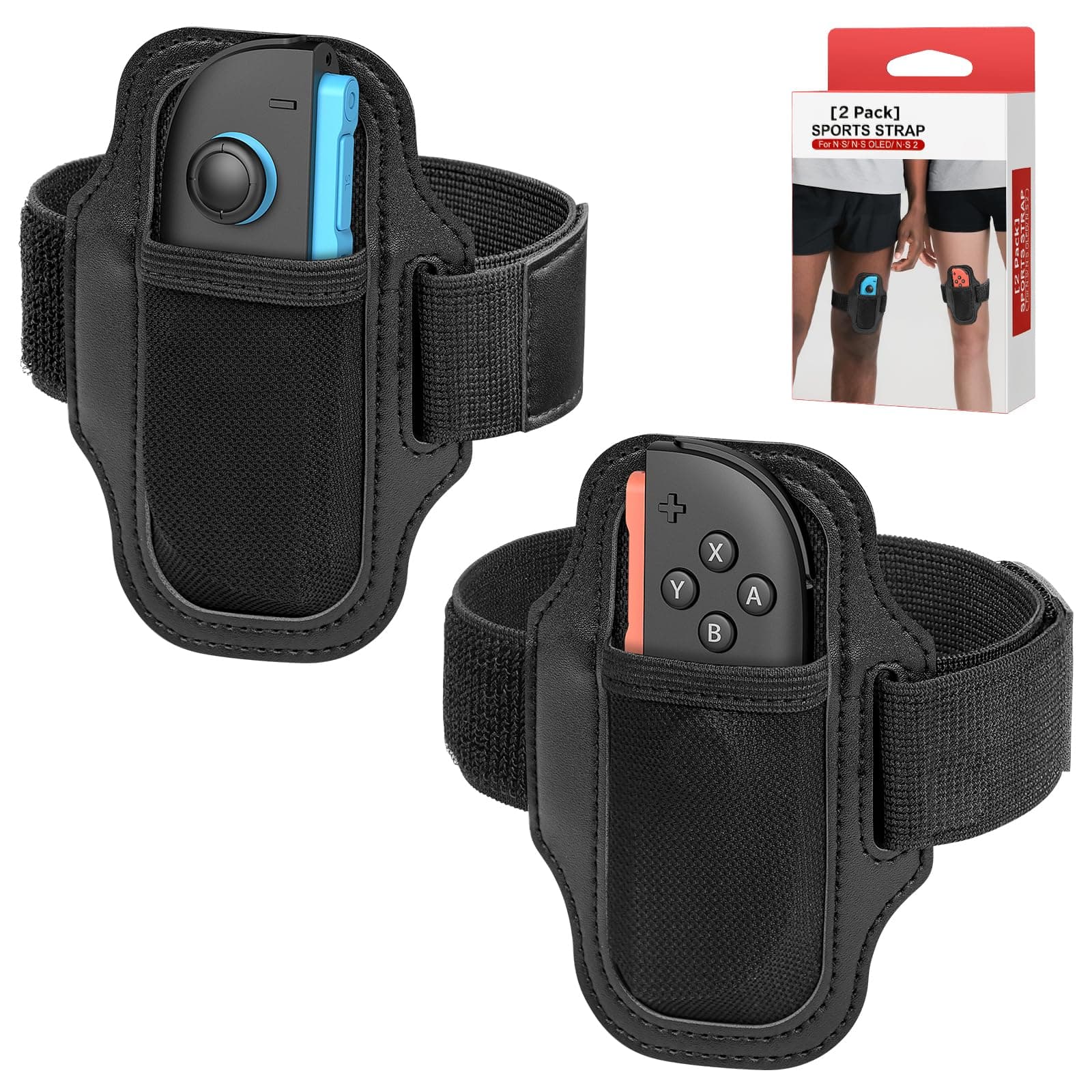 [2 Pack] Leg Strap Compatible with Nintendo Switch Sports Play Soccer/Switch Ring Fit Adventure, for Joy Cons Switch Oled Model Controller Game Accessories,Adjustable Elastic Strap,Two Size for Adults & Children For 2022 Nintendo Switch Sports