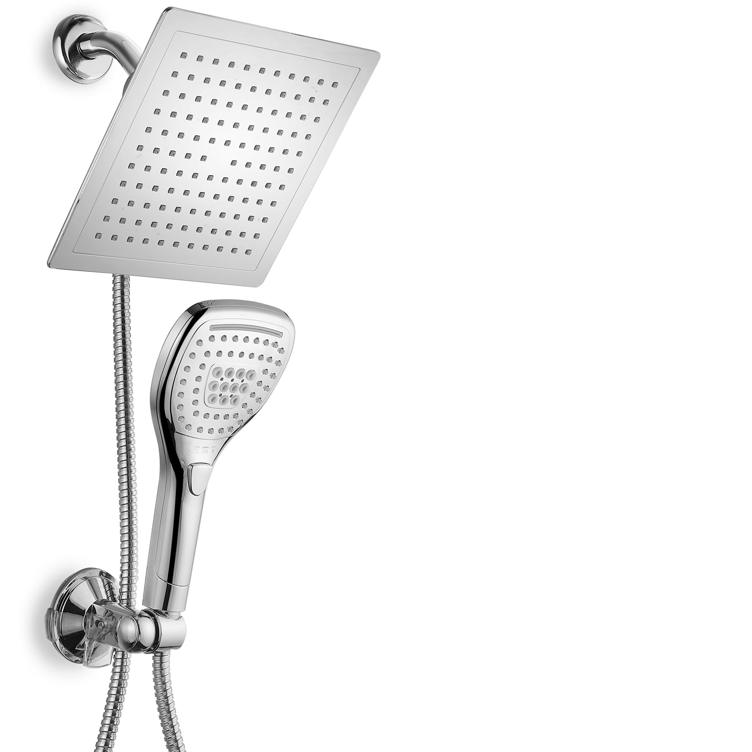 Ultra-Luxury 9" Rainfall Shower Head/Handheld Combo. Convenient Push-Button Flow Control Button for easy one-handed operation. Switch flow settings with the same hand! Premium Chrome
