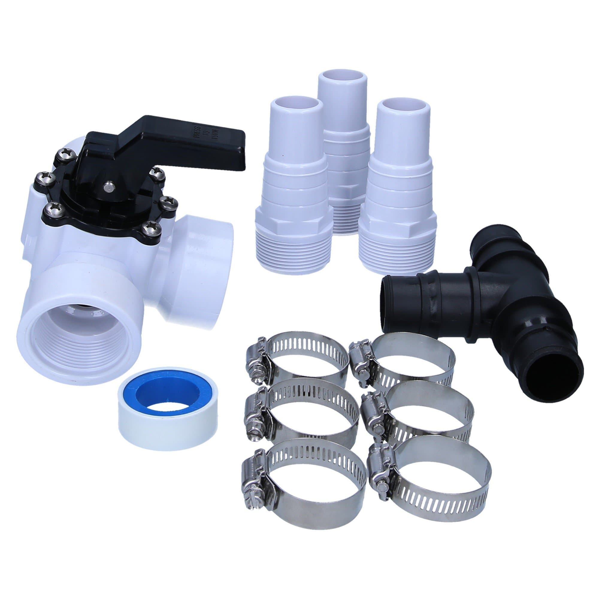 Bypass Set for your Pool by SL247, 3-wege-ventil Valve in Set with Hose Nozzles 32/38mm, Hose Clamps, T- Distributor and Teflon Tape, for Solar Heating and Heat Pumps
