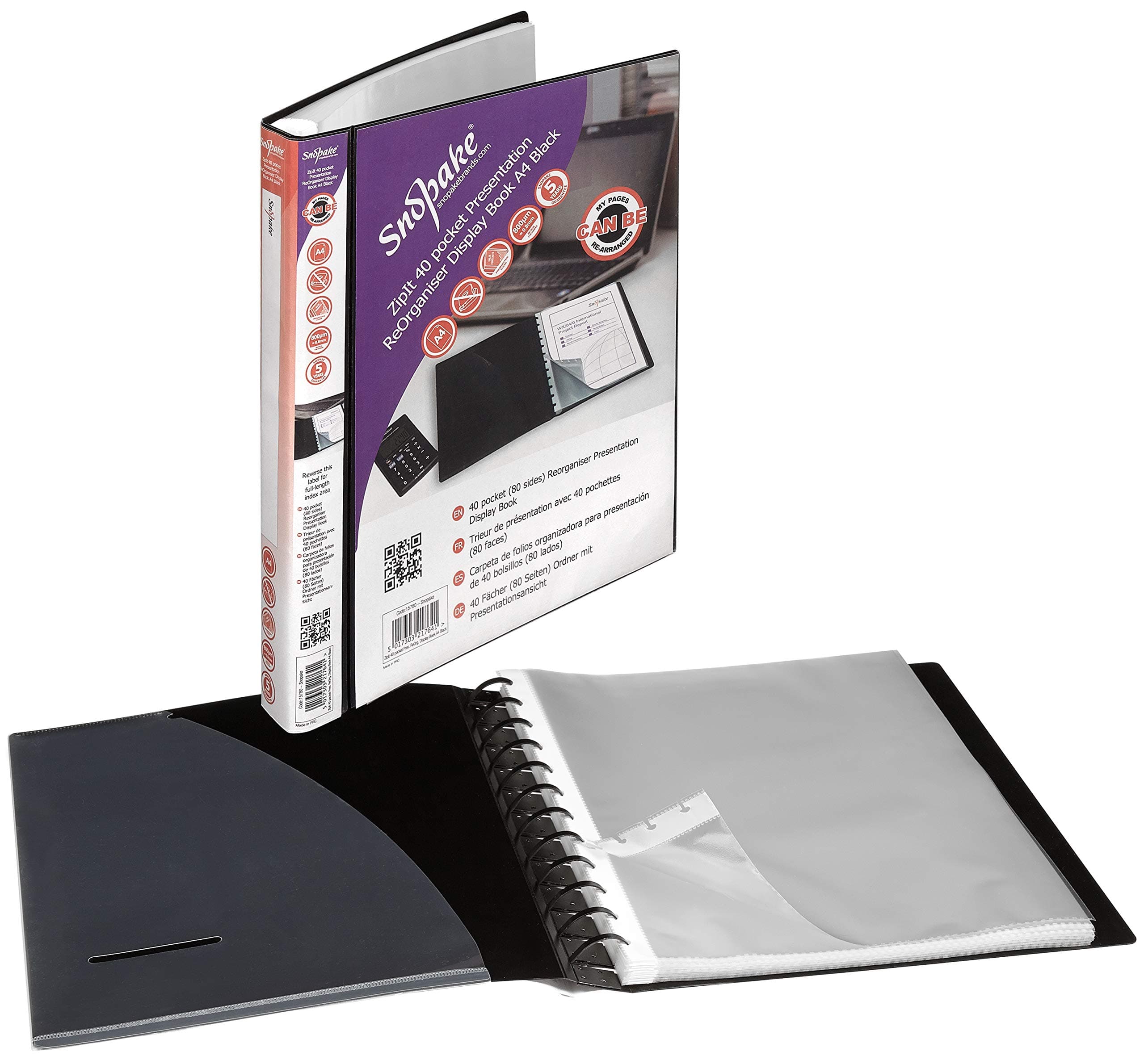 A4 Zipit 40 Pockets Presentation ReOrganiser Display Book – Black [Pack of 1] Ref: 15780