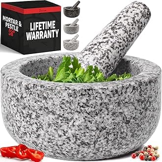 PriorityChef Heavy Duty Natural Granite Mortar and Pestle Set, 1.5 Cup, Carved from Natural Granite, Make Fresh Guacamole, Salsa, Pesto, Stone Grinder Bowl, Herb Crusher, Spice Grinder, White