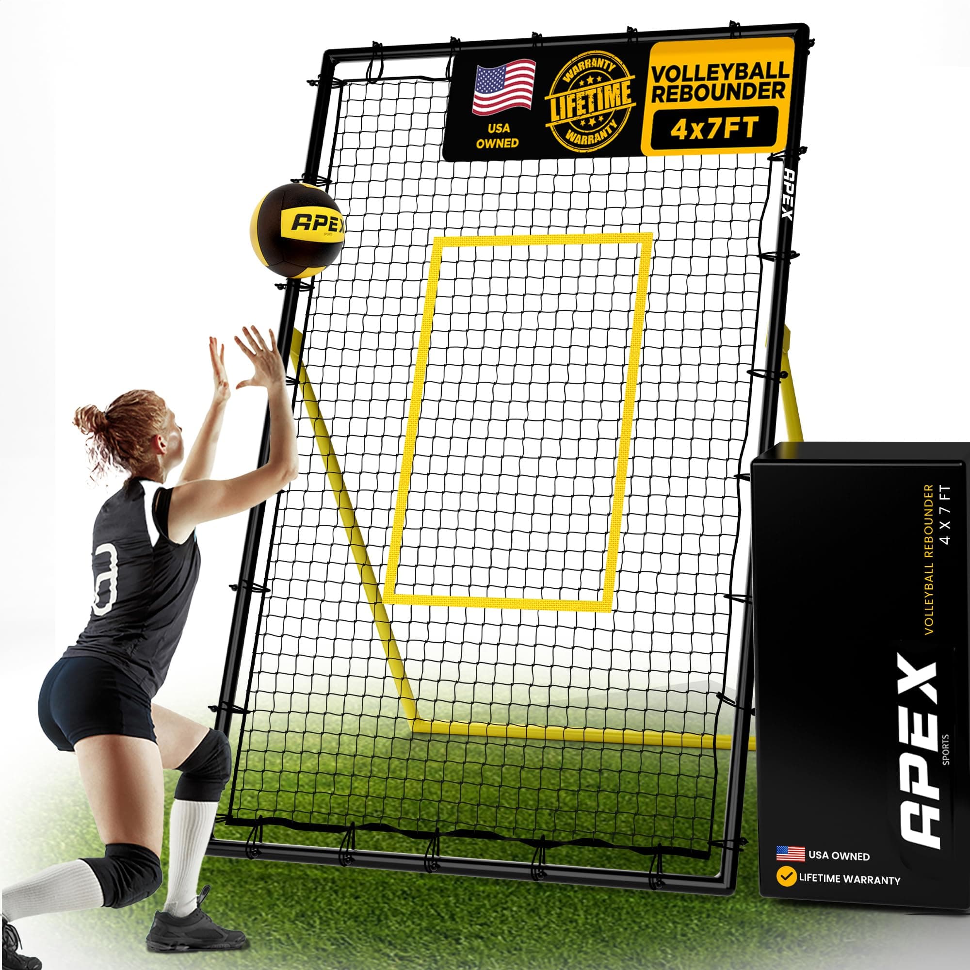 Adjustable Volleyball Rebounder Net 7x4 ft – Bounce Back Training Equipment with Angle Customization for Practicing Volleying, Bumping, Spiking – Durable & Portable with Travel Bag