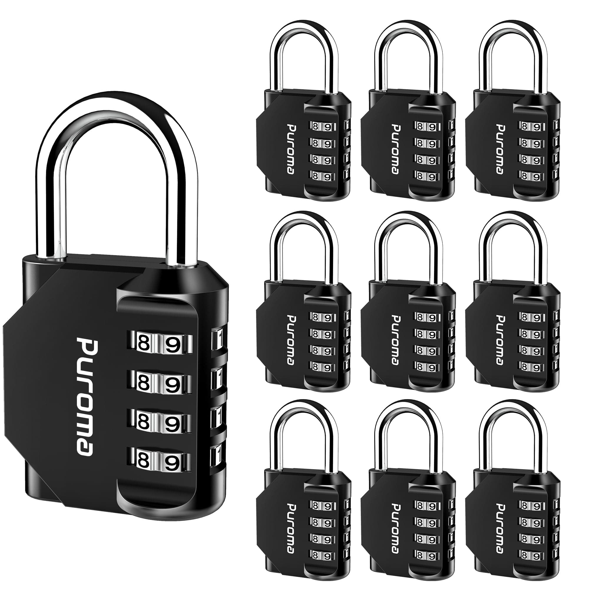 Puroma 10 Pack Combination Lock 4 Digit Locker Lock Outdoor Waterproof Padlock School Gym Locker Sport Locker Fence Toolbox Gate Case Clasp Storage (Black)