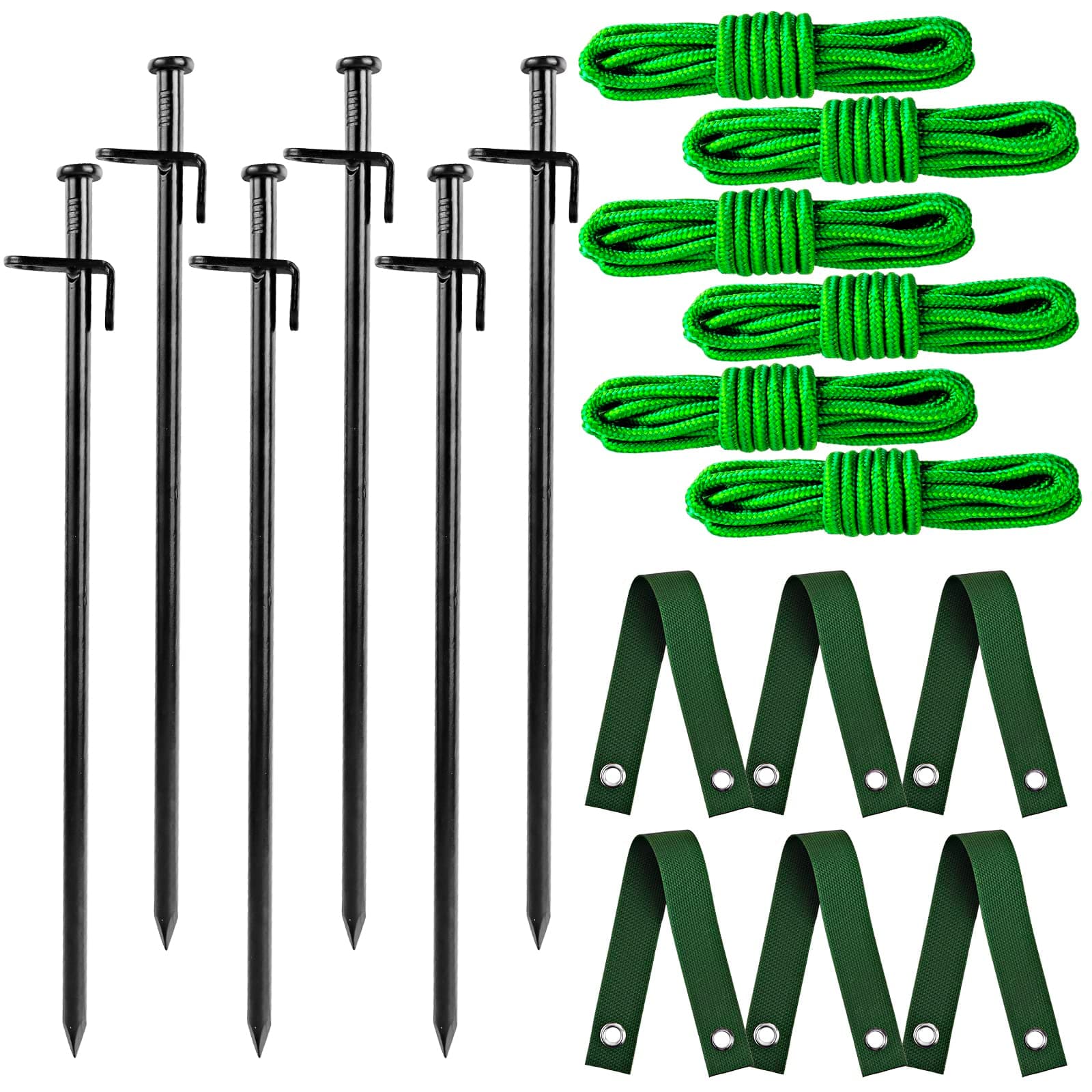 Heavy Duty Tree Stake Kit - Tree Stakes & Straps for Straightening Young Trees, Garden Tree Supports, 6pcs Metal Stakes, 6pcs Rope for Anchoring