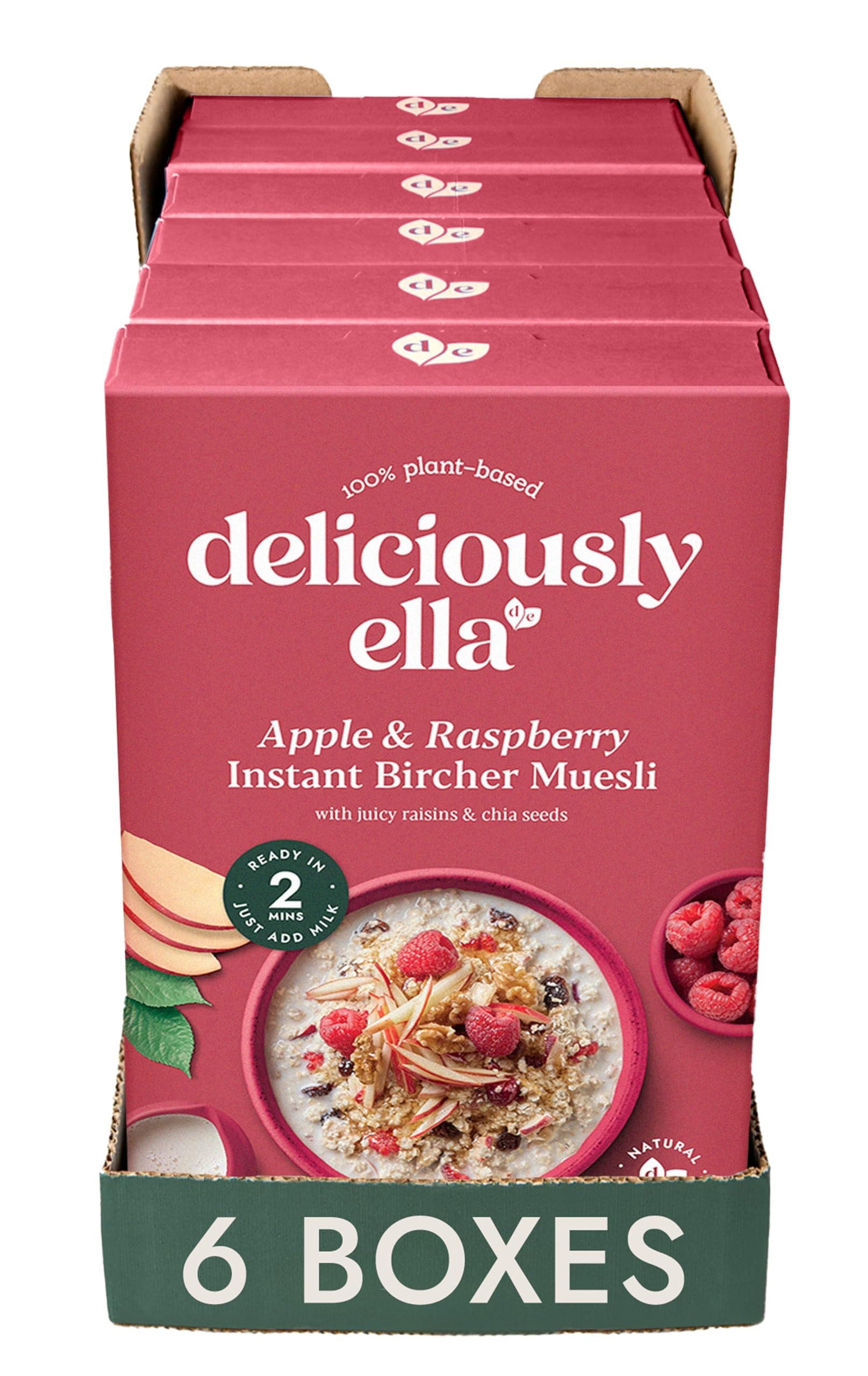 Apple & Raspberry Bircher Muesli - 6 x 380g Boxes - Gluten Free | Vegan Friendly | Healthy Breakfast | Granola & Muesli