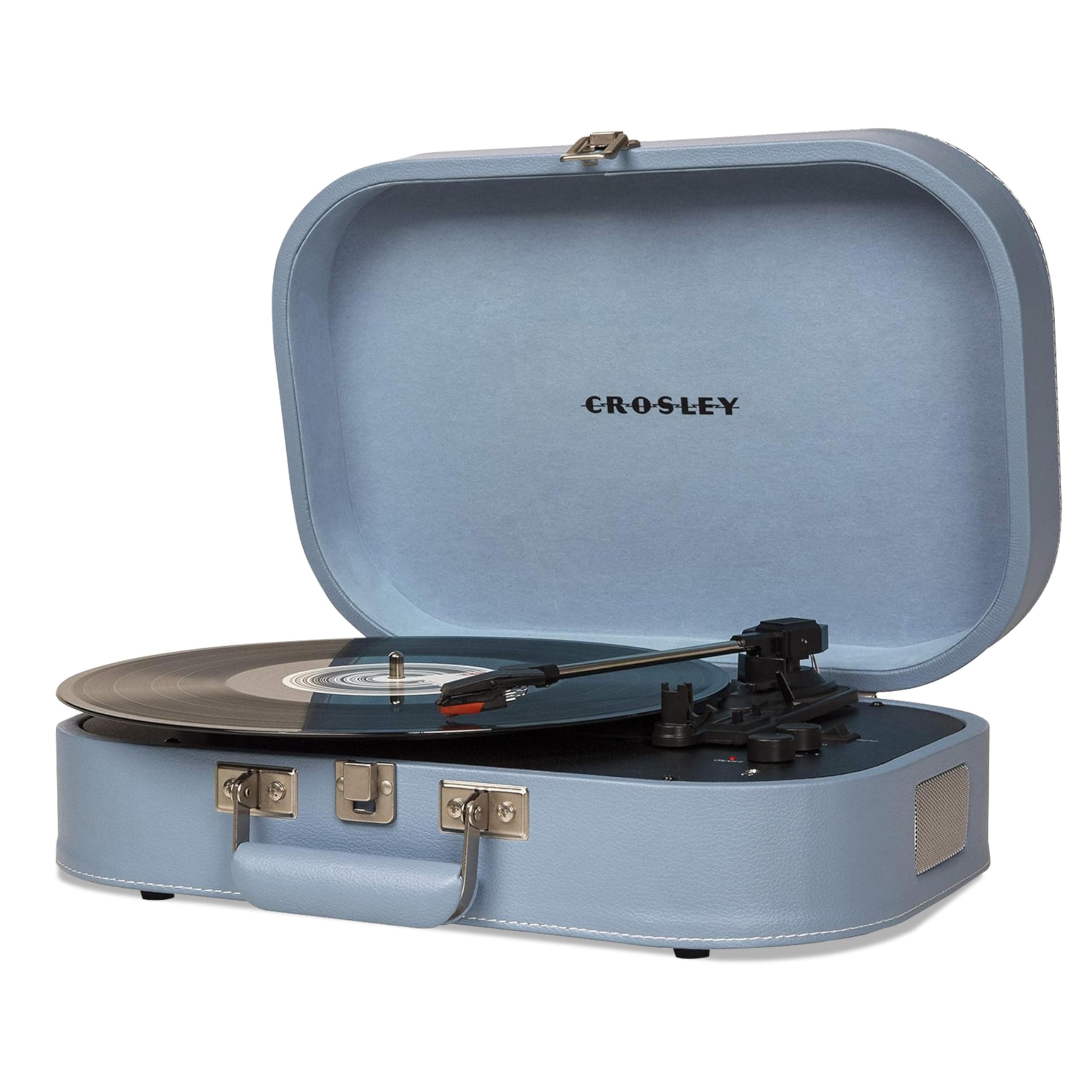 Discovery Portable Turntable - Bluetooth Record Player, 3-Speed Suitcase Vinyl Player, Home Turntables for Vinyl Records, Built in Stereo Speakers & Bluetooth Receiver, AUX Input, Glacier
