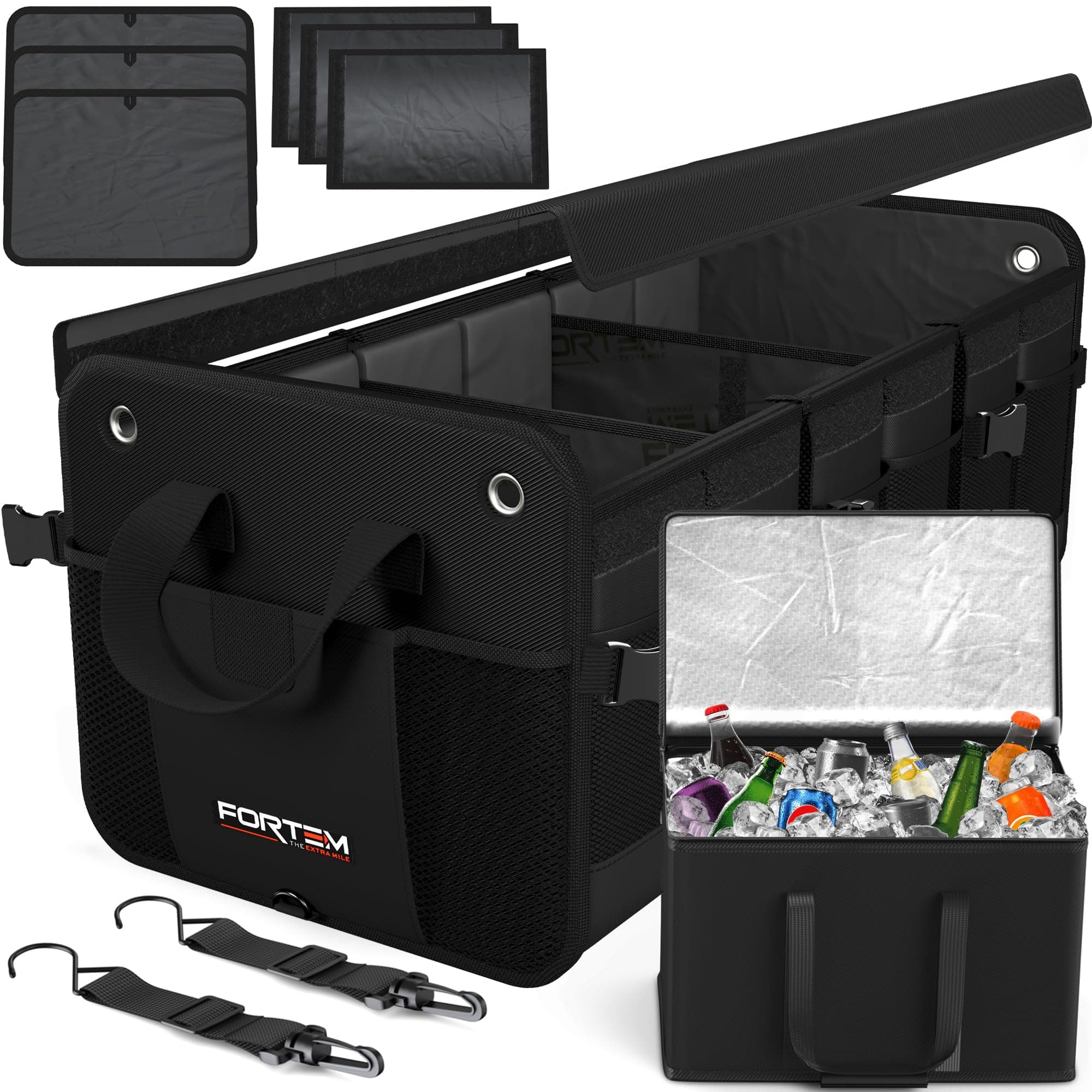 Car Boot Organiser, SUV Boot Tidy, Trunk Storage, Collapsible Multi Compartment Car Organiser, Non Slip Bottom, Adjustable Securing Straps, Foldable Cover (110L)