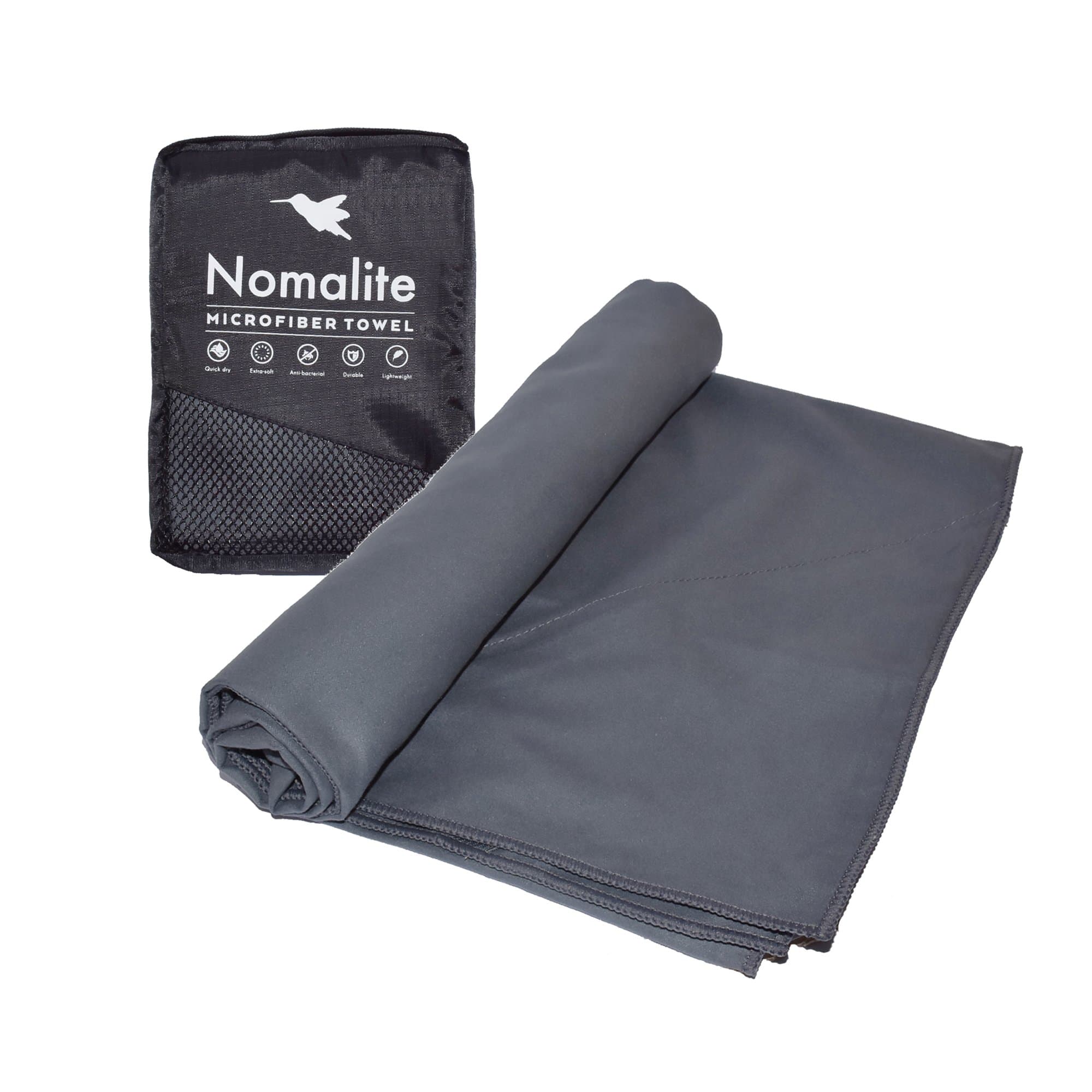 Nomalite Microfibre Towel Compact, quick-dry, highly absorbent towel with carry bag and zip pocket. Ideal for camping, beach, hiking/trek, bath, sports/gym. Soft and travel size: 60x120cm.