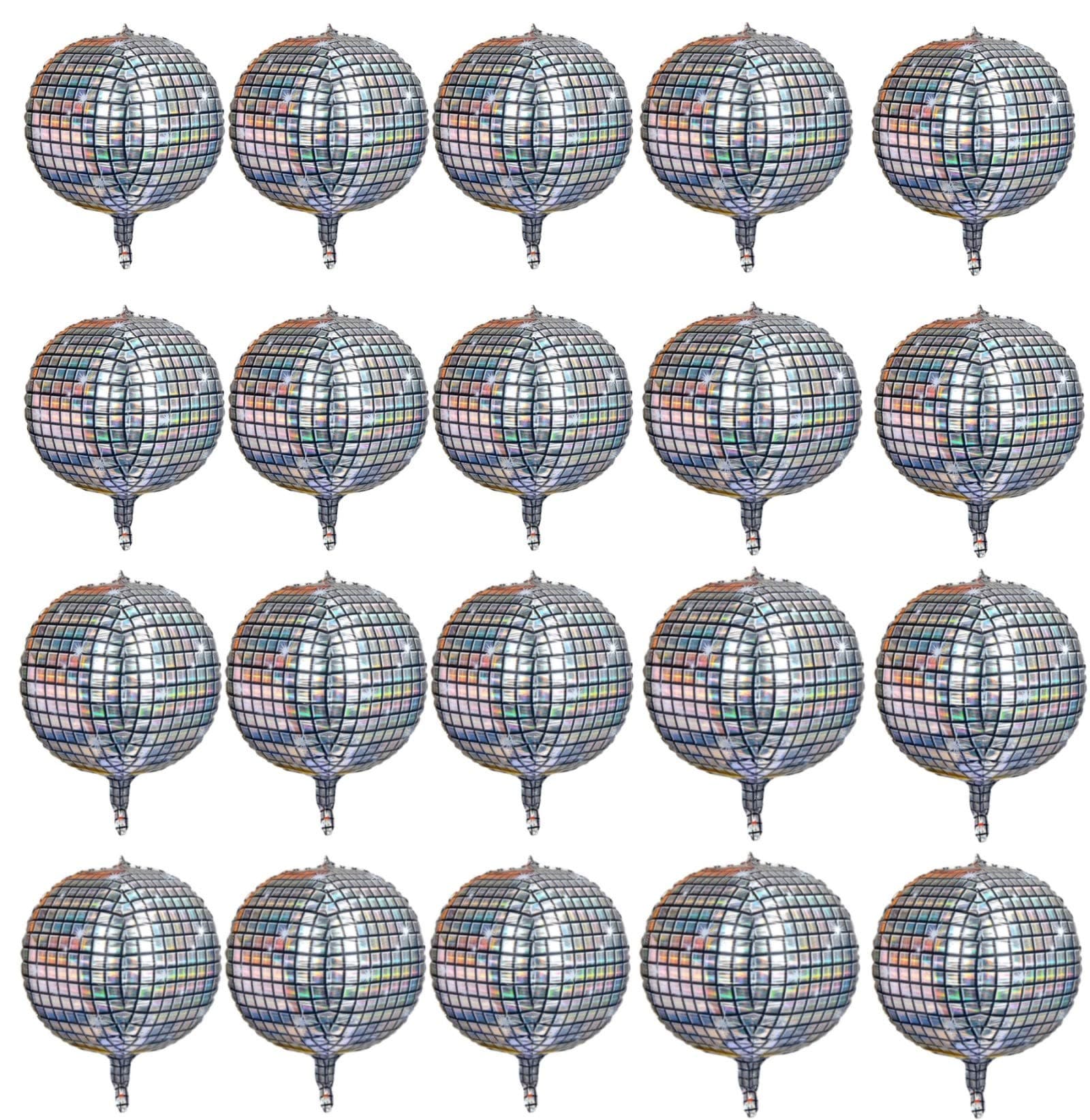 20 Pack 22 Inch Disco Ball Balloon Silver laser 4D Large Inflatable Sphere Aluminum Foil Balloon Silver Mirror Balloon for Disco Dance Party Supplies Bouquet Wedding Baby Shower Decorations