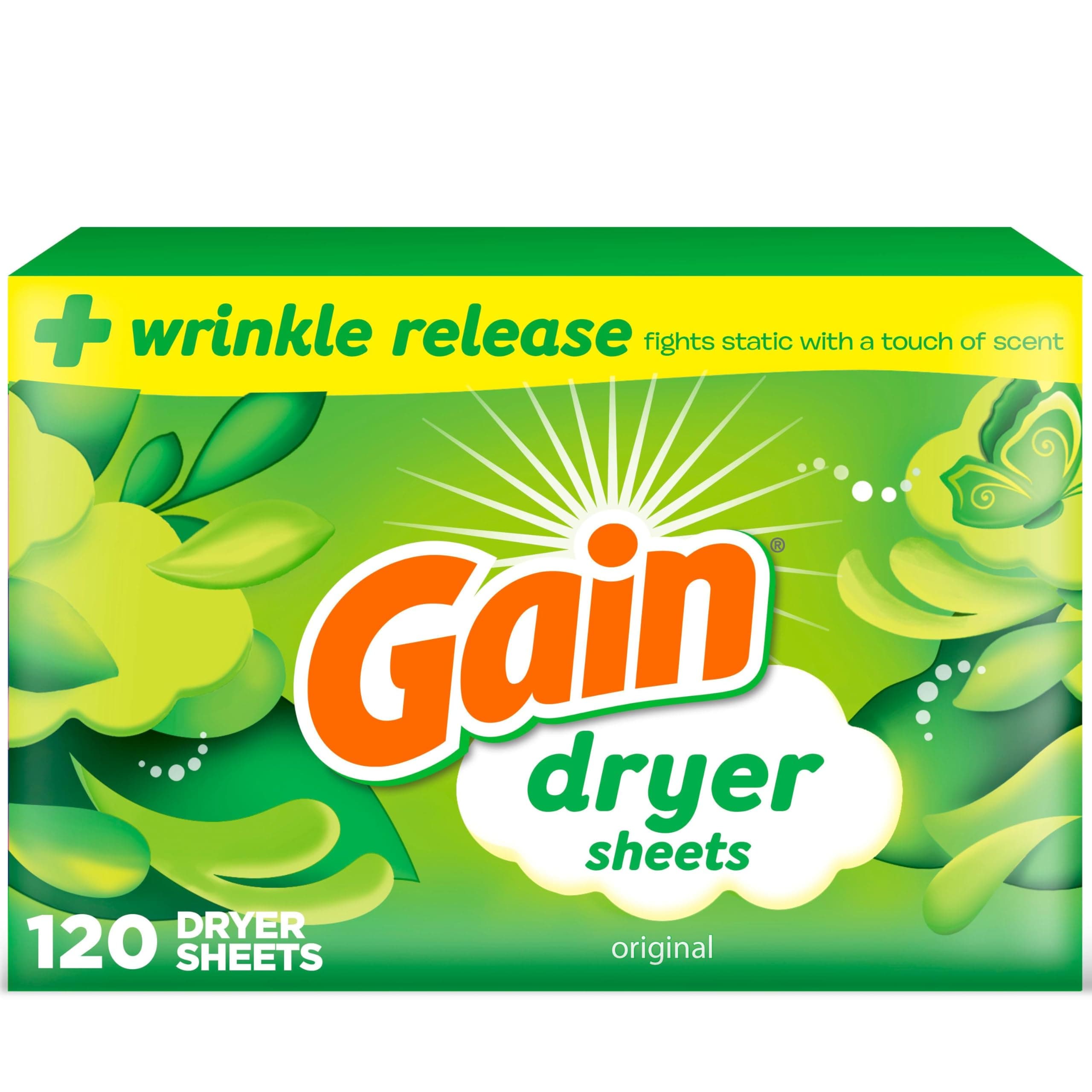 dryer sheets Plus Wrinkle Release, Original Scent, 120 Count, Fights static with a touch of scent, laundry sheets