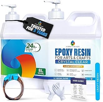 CRAFT RESIN 8L Crystal Clear Epoxy Resin Kit - Food Safe & UV Resistant for DIY Art, Wood, Jewellery Making, Coasters, Mould Casting Resin Epoxy - Low Viscosity, Self Leveling for Beginners & Pros