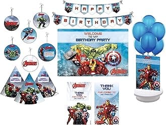 - Pretty UR Party Avengers Party Decorations Kit - 80 pcs Includes Banner, Balloons, Thank You, Centerpiece, danglers, Avengers Party Supplies, Marvel Birthday Decor, DIY Décor Pack for Kids, Boys