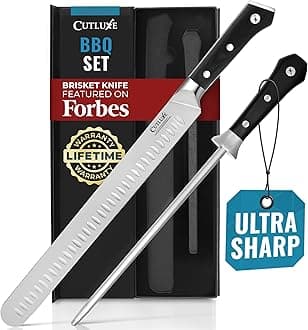 - Cutluxe BBQ Knife Carving Set – 12" Brisket Knife & 10" Honing Rod, Butcher Knife Set for Meat Cutting – Ultra Sharp German Steel, Ergonomic Pakkawood Handles – Artisan Series