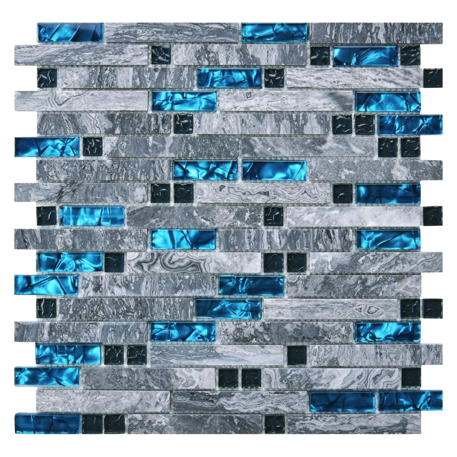 Art3d Grout Decorative Tile, Blue/Gray, Glass, for Kitchen Backsplash or Bathroom Backsplash (5 Pack)