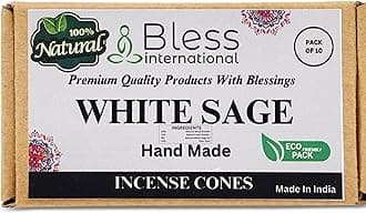 Bless-International White Sage Incense-Cones Handmade-Hand-Dipped Organic-Chemicals-Free for Purification-Relaxation-Positivity-Yoga-Meditation The-Best-scents (10 Count)