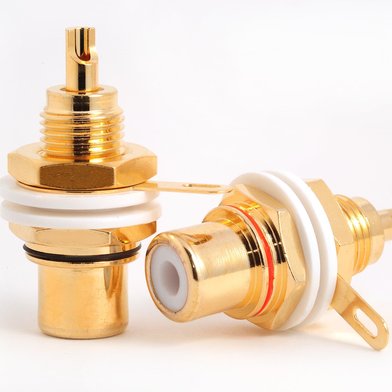 8 Gold Plated Phono RCA Chassis Sockets - Stereo Audio Panel Mount Connectors PHOSOC01