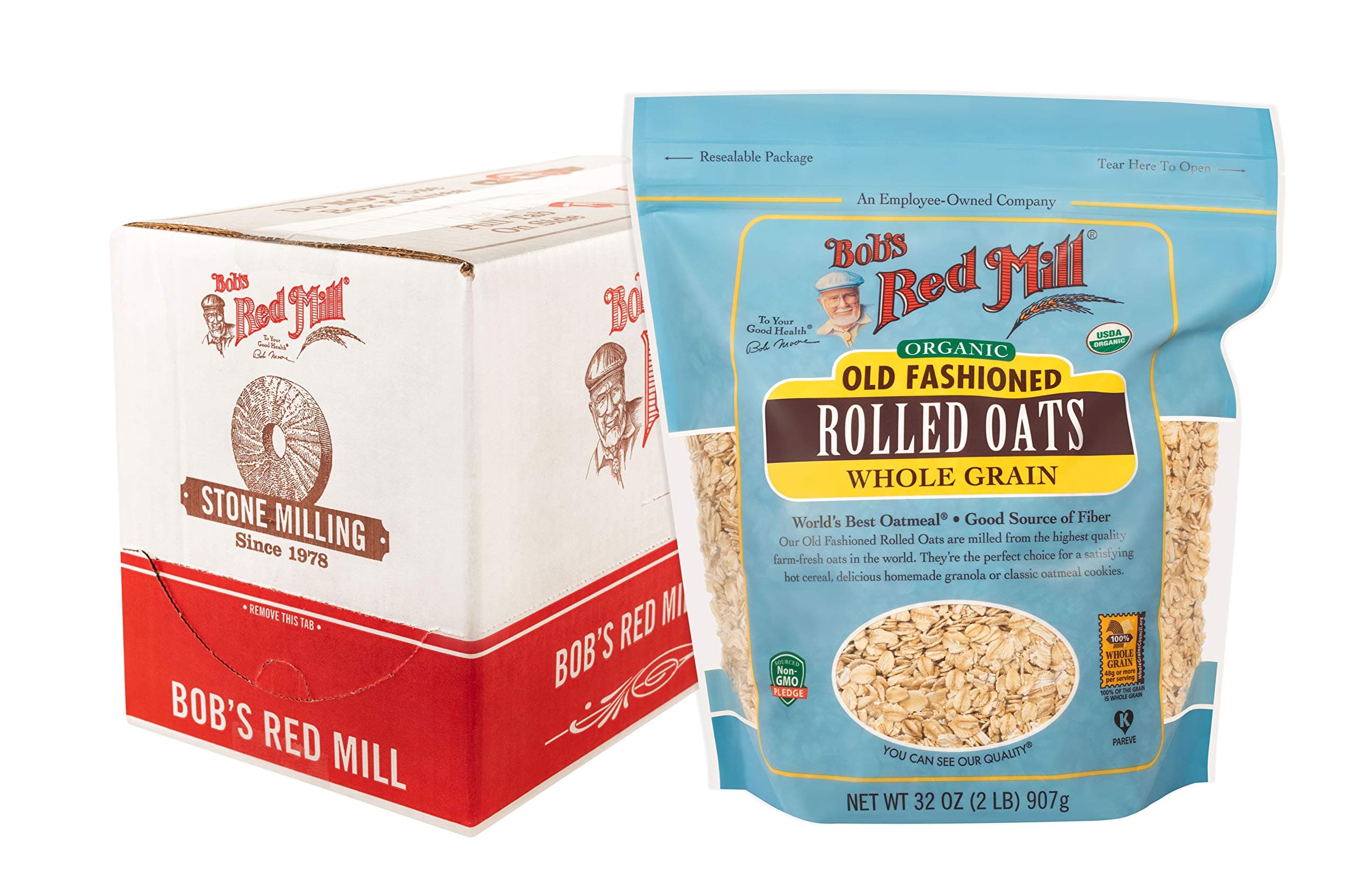 Organic Old Fashioned Rolled Oats, 32oz (Pack of 4) - Non GMO, Whole Grain, Vegan, Kosher
