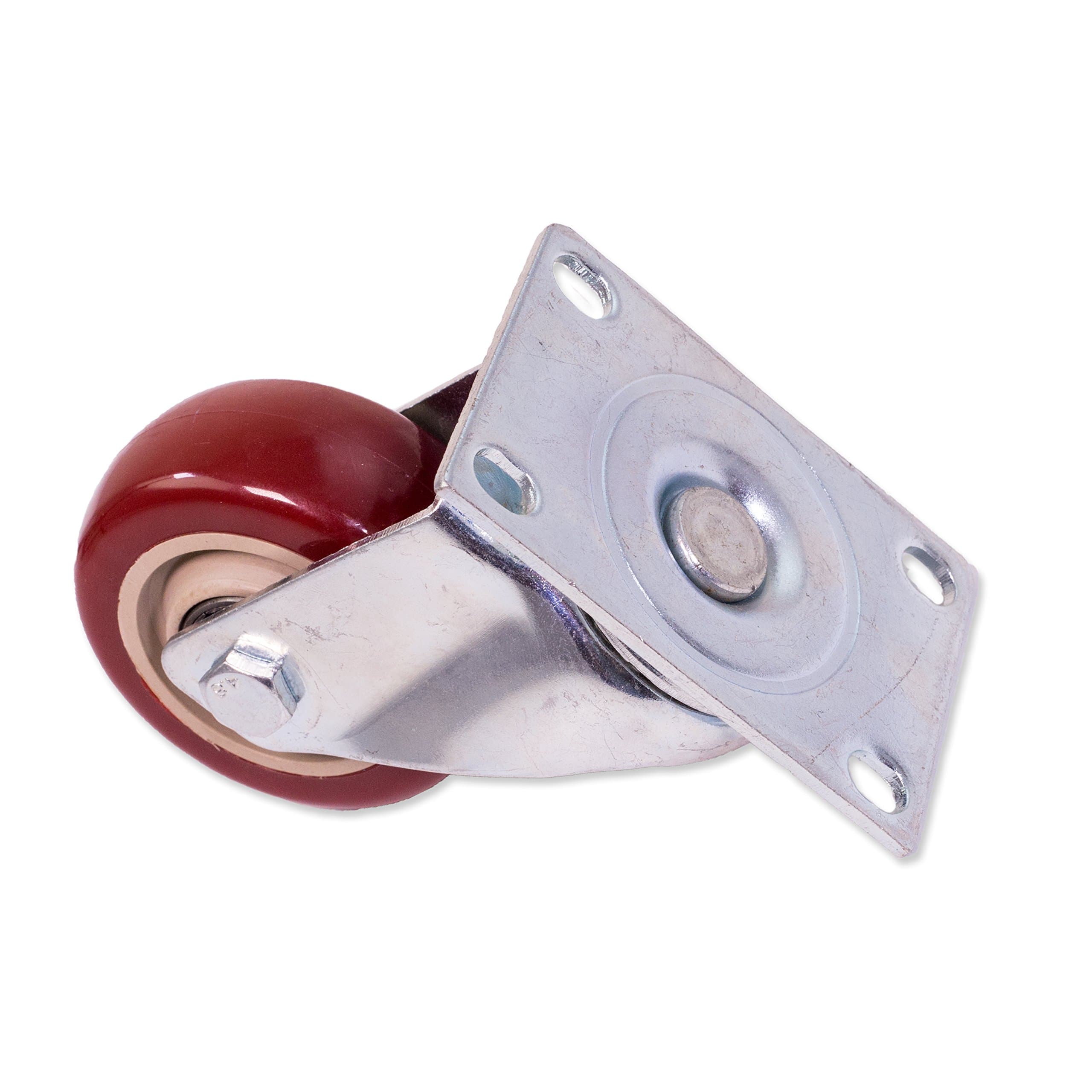 4 Pack Caster Wheels Swivel Plate Stem Break Casters On Red Polyurethane Wheels 1200 Lbs (3 inch 2 Swivel and 2 Fixed)