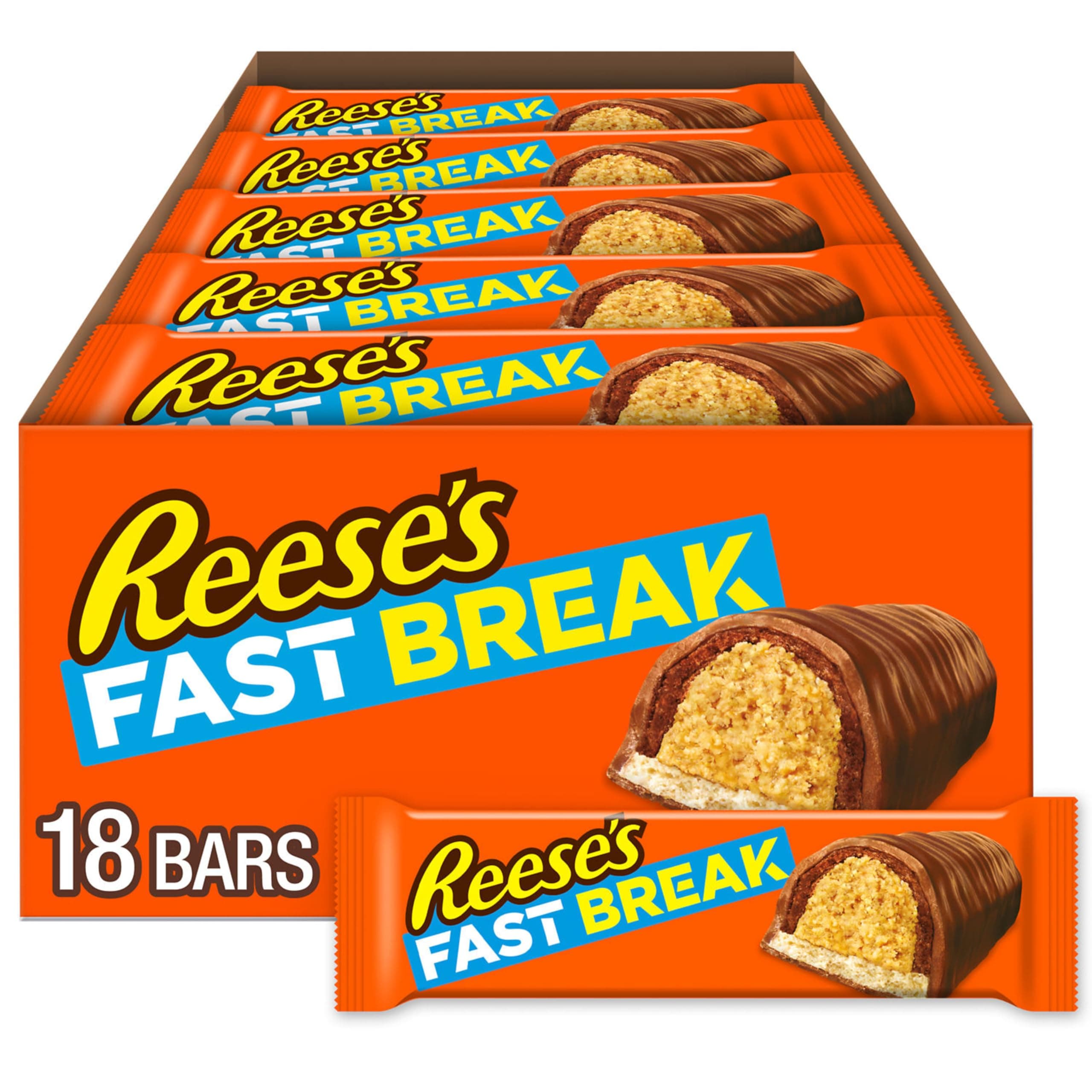 REESE'S FAST BREAK Candy Bar, Milk Chocolate Covered Peanut Butter and Nougat Candy Bar, 1.8 Ounce Bar (Pack of 18)