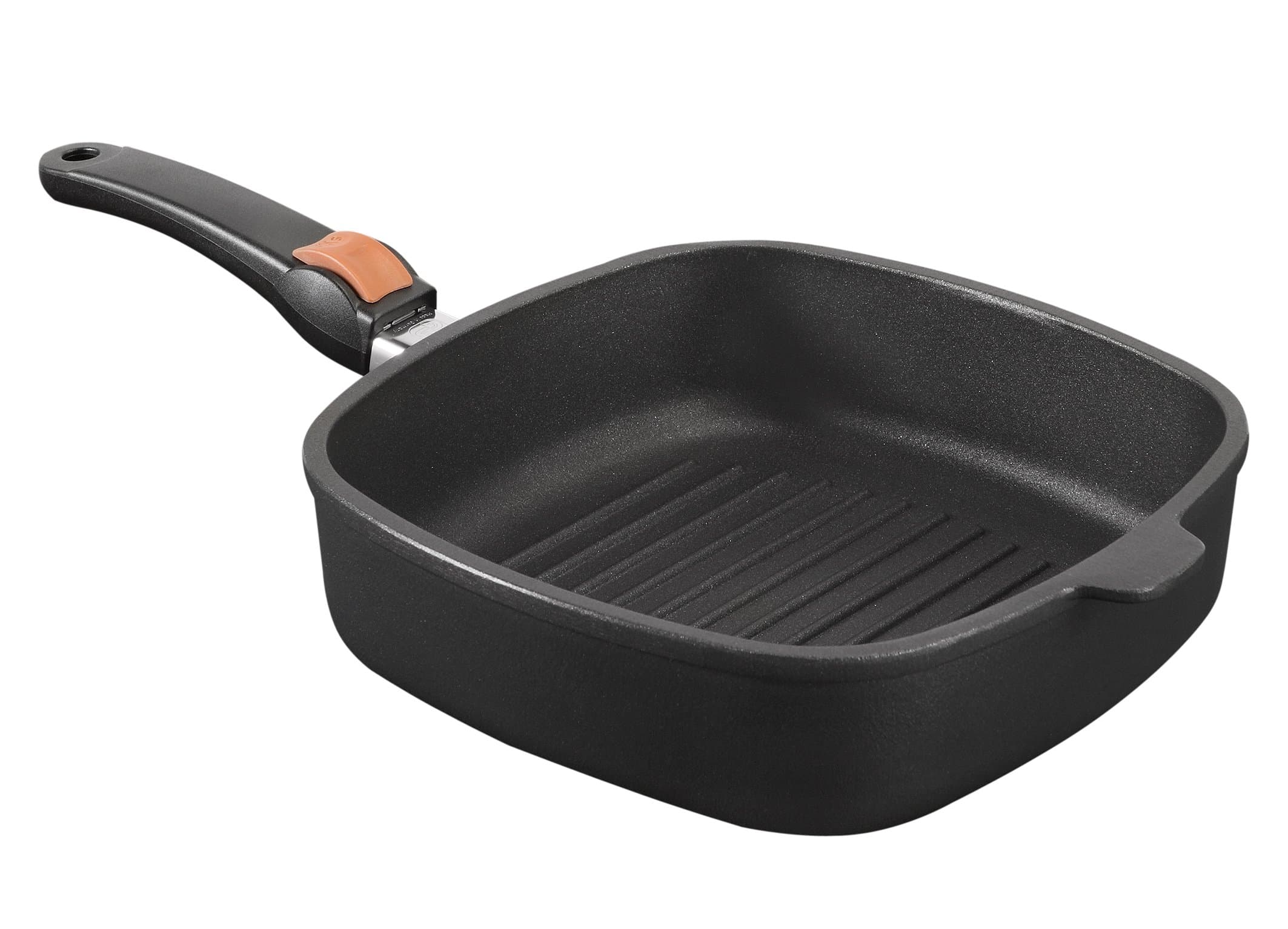 SKK 2464 Titanium 2000 Plus Cast Grill Pan 26 x 26 cm Height 7.5 cm Square Ceramic Reinforced Non-Stick Coated Pan with Removable Handle Made in Germany