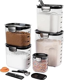 ProKeeper+ Airtight Food Storage Container Set – Clear Plastic Flour and Sugar Canister Set with Magnetic Accessories for Kitchen Organization (Black, 9-Piece)