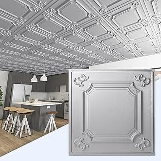 Art3d Drop Ceiling Tiles 24x24 in Argent Silver (12-Pack, 48 Sq.ft), Wainscoting Panels Glue Up 2x2