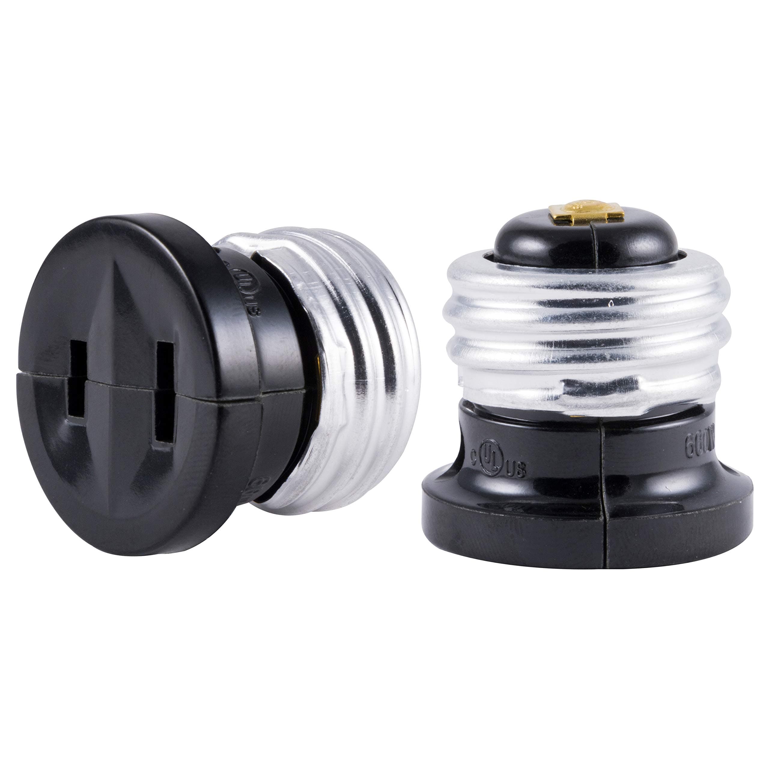 Polarized Handy Plug, 2 Pack, Easy to Install, 2-Prong, Convert Light Bulb to Outlet Socket Adapter, UL Listed, Black, 54276
