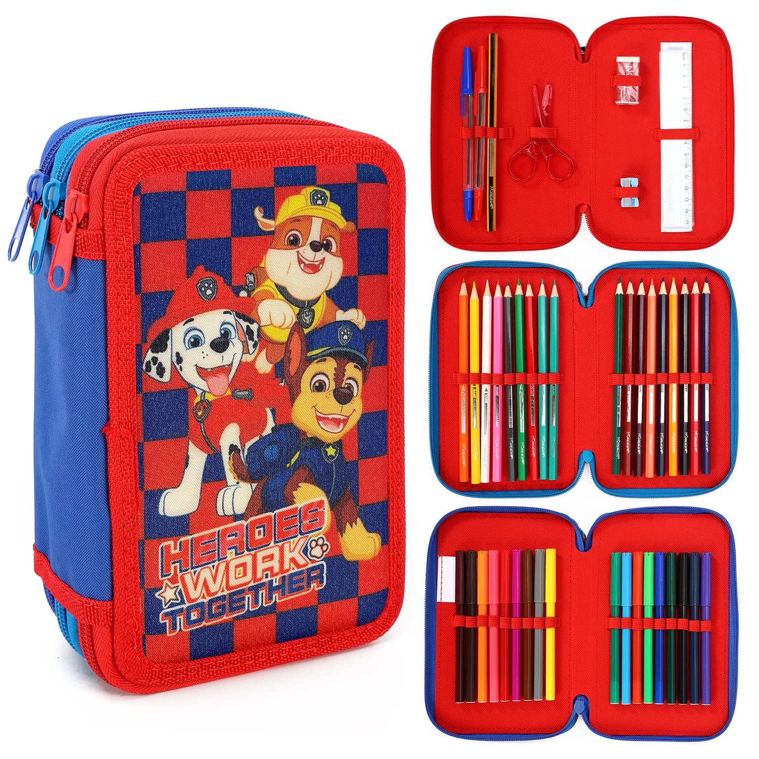 Templar Paw Patrol 3 Tier Large Pencil Case Multi Compartment School Supplies Stationery Colouring Pens Pencils Sets, Blue