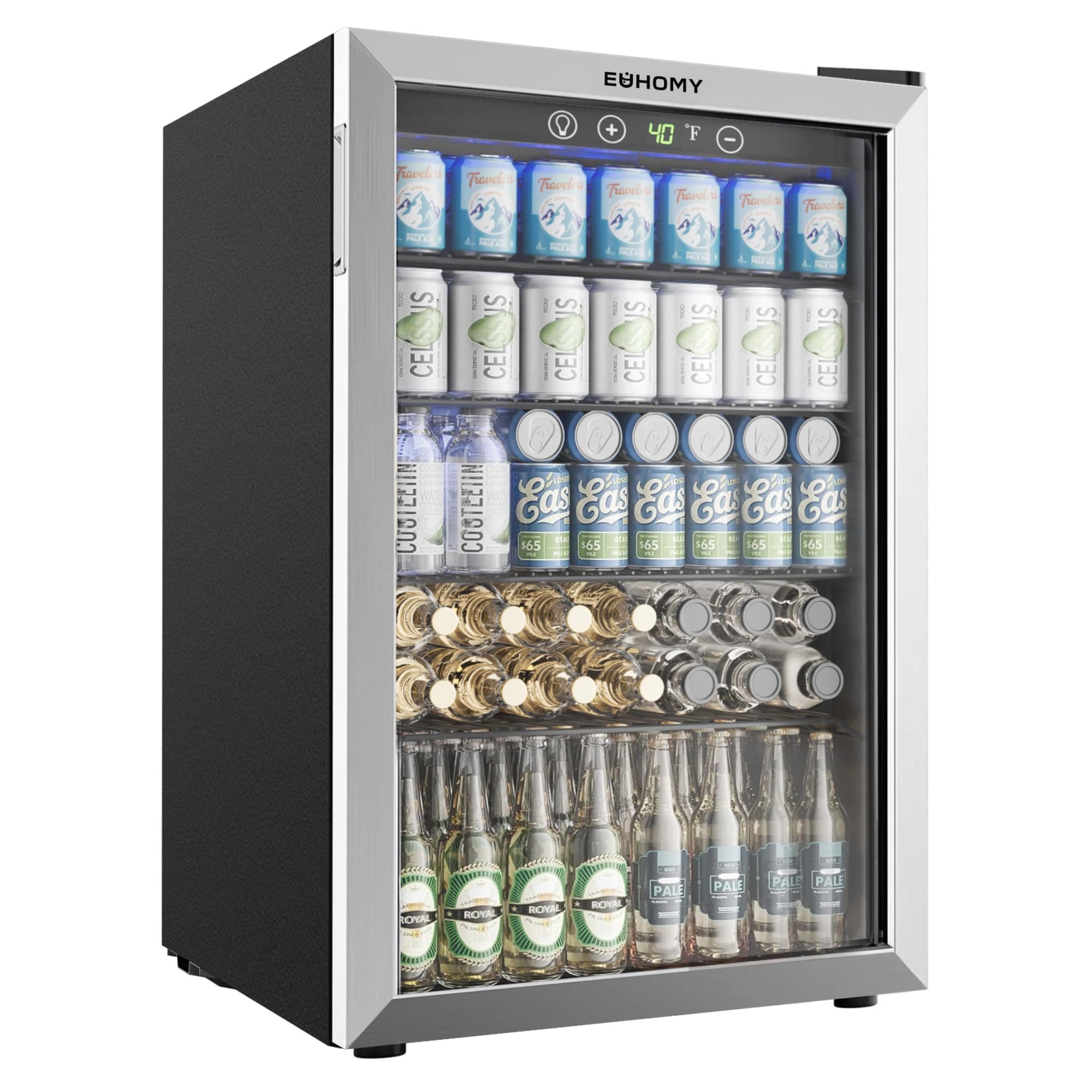4.5 Cu.ft Beverage Refrigerator and Cooler, 145 Can Mini fridge with Glass Door for Soda Beer Wine, Small Drink Dispenser with Digital Adjustable Thermostat for Home Office Bar
