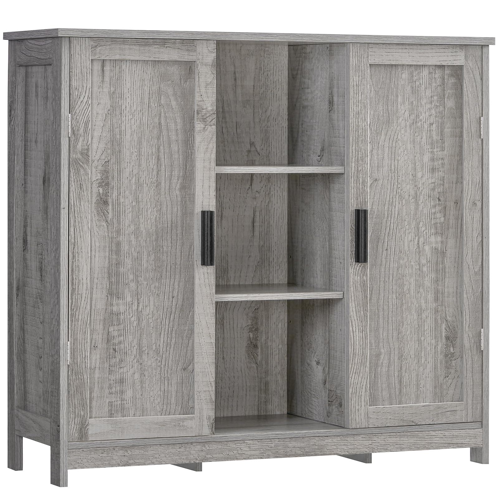 Iwell Storage Cabinet with 2 Doors and 4 Adjustable Shelves, Buffet Cabinet with Storage, Floor Cabinet for Living Room, Entryway, Kitchen, Rustic Gray