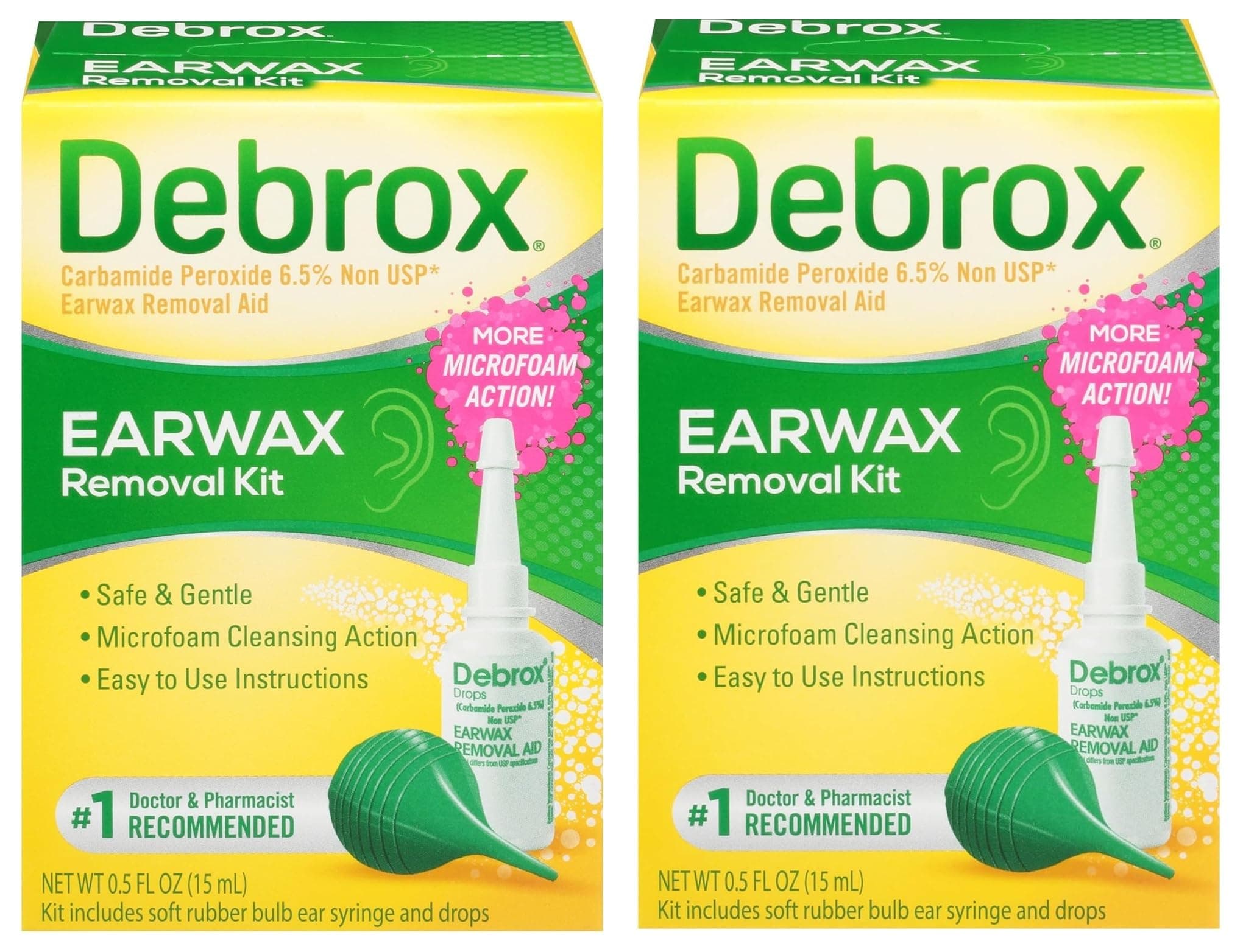 Debrox Ear Wax Removal Kit - Includes Bulb Syringe and 0.5 Fl Oz Removal Drops for Cleaning Ears (Pack of 2)