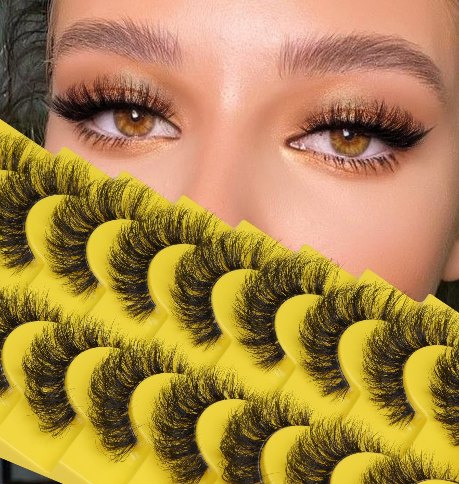 Russian Strip Lashes D Curl Fluffy Wispy False Eyelashes Natural Look Faux Mink Lashes Like Eyelash Extension Fluffy zanlufly Transparent Band Cat Eye Fake Eyelashes Pack