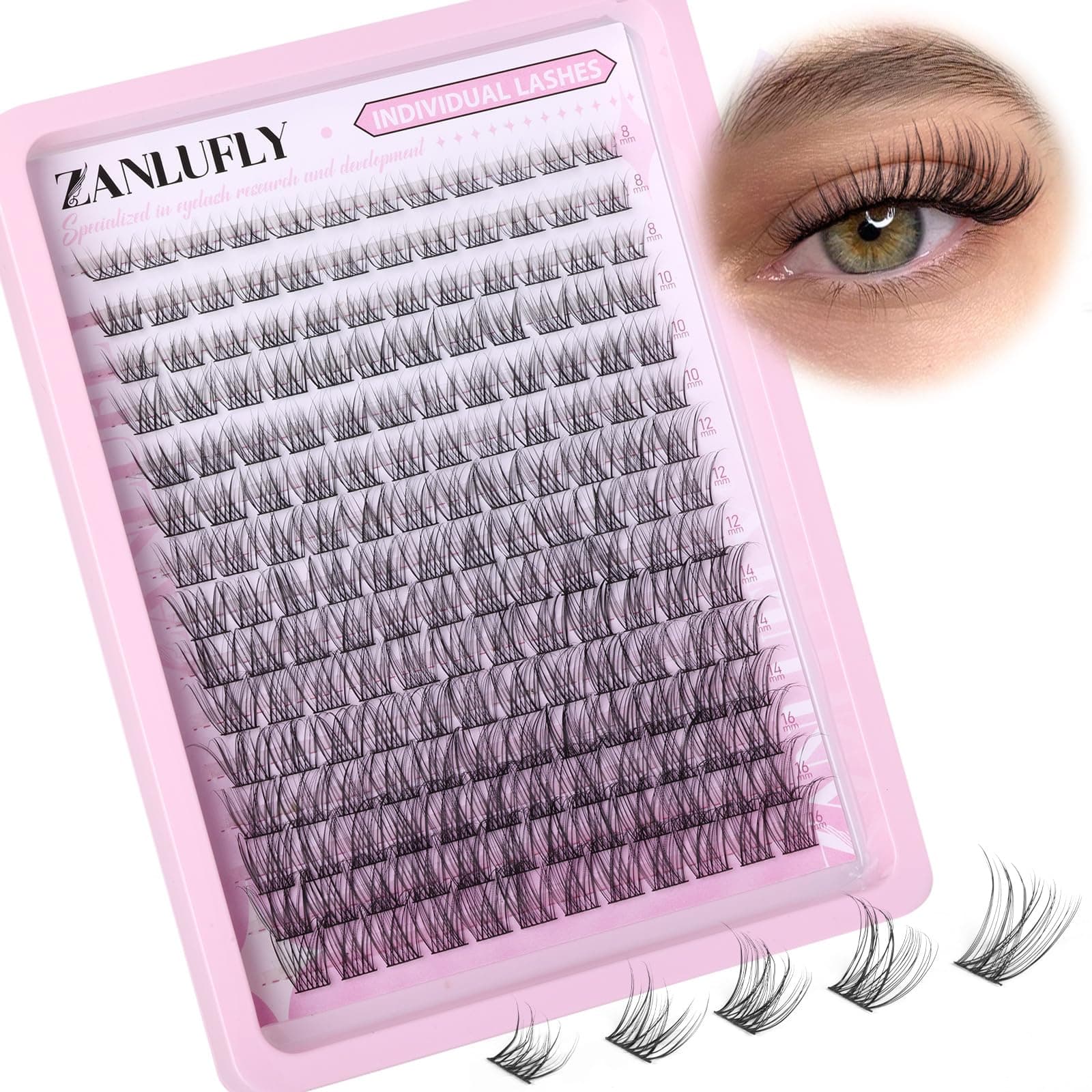 Lash CLusters Wispy Eyelash Clusters Natural Lash Extensions C-Curly zanlufly Individual Lashes DIY Eyelash Extensions at Home Mix Length Cluster Lashes (180Pcs,8-16MM)