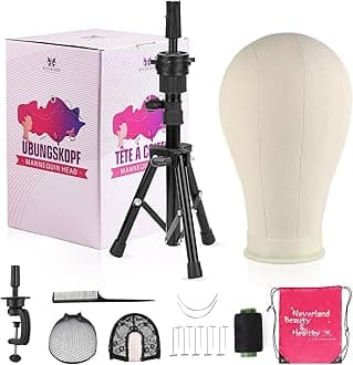 Wig Stand - Wig Stand with Head Canvas Wig Head Mannequin Head for Heavy Wigs, Wig Head Stand Manikin Head Wig Head for Wigs Making Display Styling(Wig not included), Wig Stand Tripod Height Adjustable