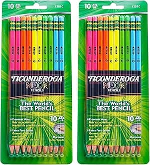 Dixon Ticonderoga No.2 Pencils, Assorted Neon, 10-Pack (2-Pack)