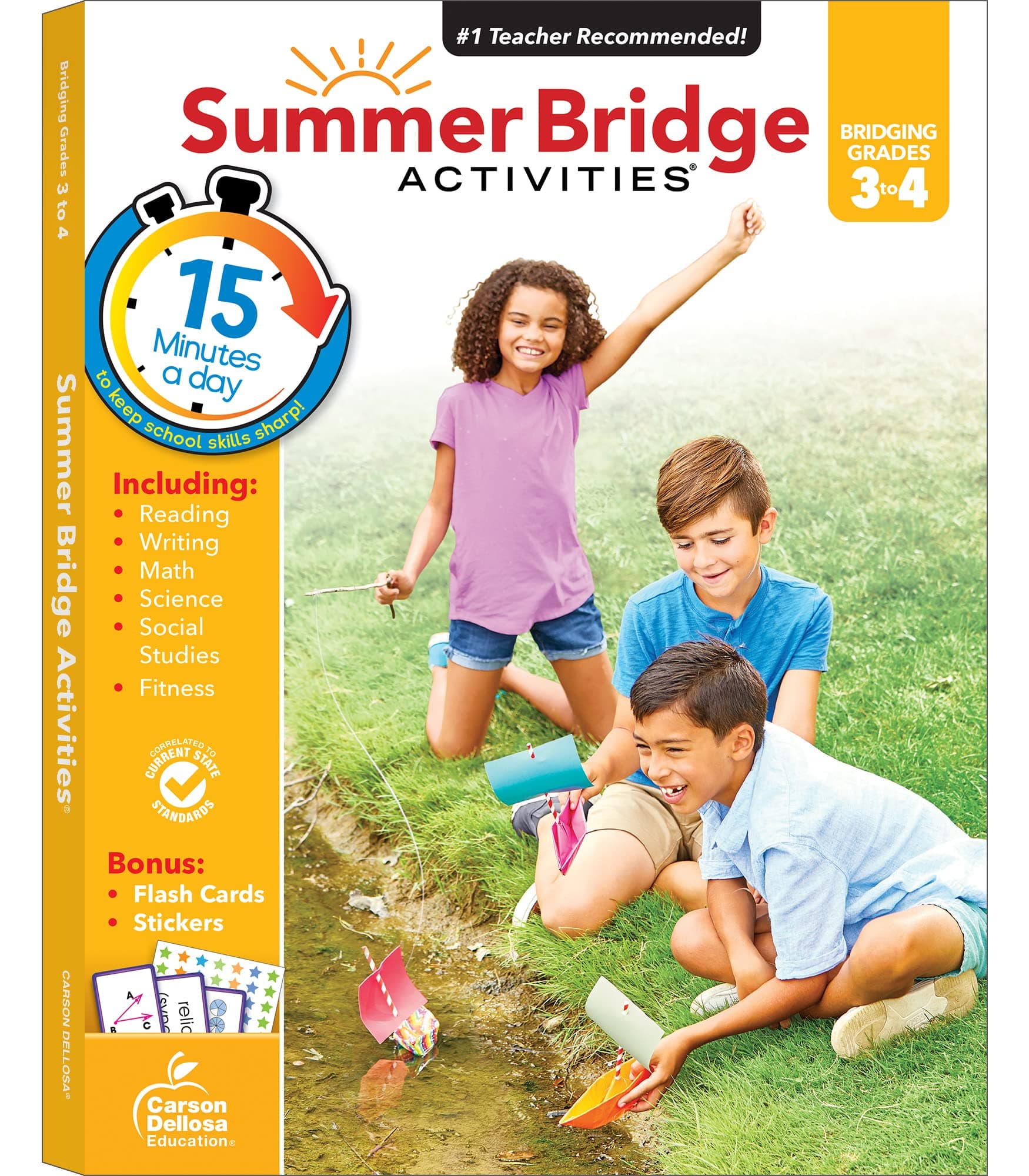 Summer Bridge Activities 3rd to 4th Grade Workbook, Activity Book with Math, Reading Comprehension, Science, Fitness, Social Studies, Writing Practice, and Flash Cards (Volume 5)